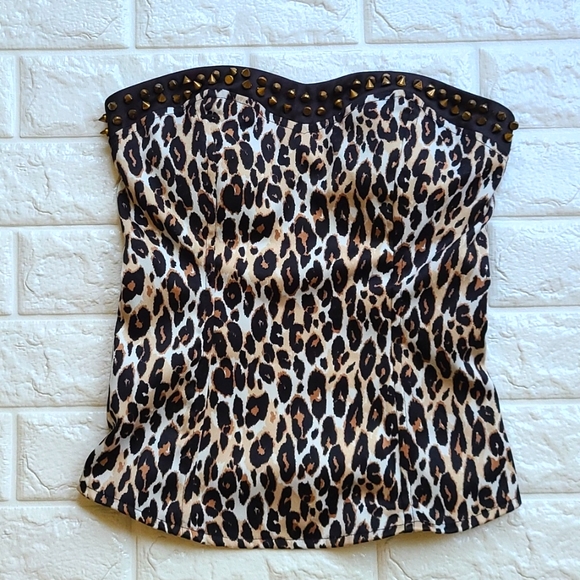 Charlotte Russe Tops - Cheetah Corset with Bronze Spikes